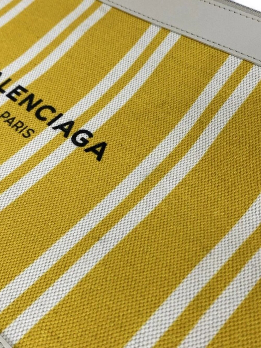 BALENCIAGA Navy Clip M 420407 Yellow White Cream Canvas Leather Clutch Bag - Picture 7 of 14